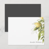 Citroenen en Foliage donkergrijs Girly Waterverf Notitiekaartje (Voorkant / Achterkant)