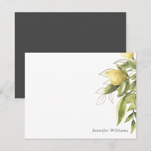 Citroenen en Foliage donkergrijs Girly Waterverf Notitiekaartje (Voorkant / Achterkant)