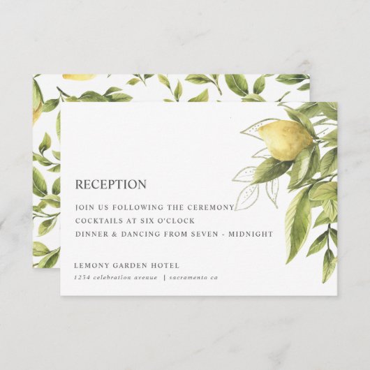 Citroenen en Foliage klassieke Chique BRUILOFT REC Informatiekaartje (Voorkant / Achterkant)