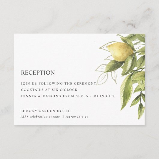 Citroenen en Foliage klassieke Chique BRUILOFT REC Informatiekaartje (Voorkant)