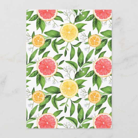 Citroenen en grapefruitstukken voor bruin en bruin informatiekaartje (Achterkant)