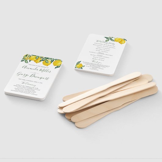 Citroenen en groen bruiloft programma fan handwaaier (Niet-gemonteerd)