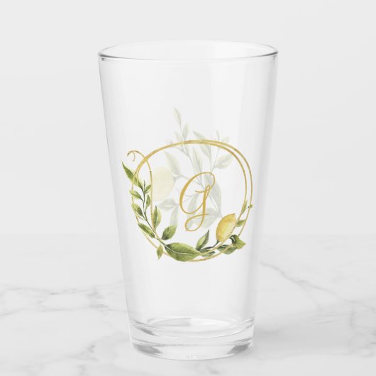 Citroenen en groen monogram | glas (Voorkant)