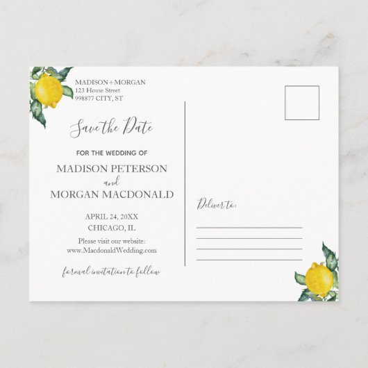 Citroenen en groen redden de datum briefkaart (Achterkant)