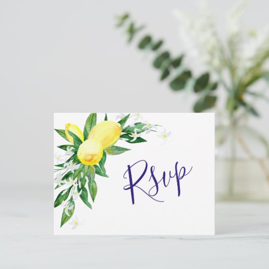 Citroenen en groen Waterverf bruiloft RSVP Briefkaart (Staand voorkant)