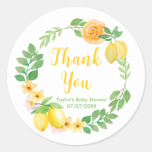 Citroenen en Groene Baby Shower Dankjewel Ronde Sticker
