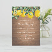 Citroenen en hout bruiloft uitnodiging (Staand voorkant)