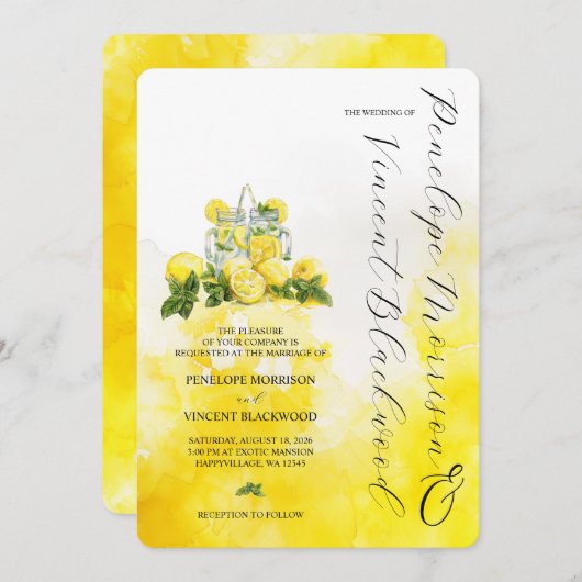 Citroenen en limonade bruiloft uitnodiging (Voorkant / Achterkant)