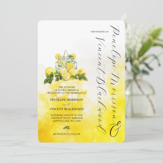 Citroenen en limonade bruiloft uitnodiging (Staand voorkant)