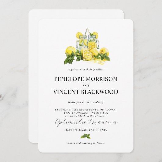 Citroenen en limonade bruiloft uitnodiging (Voorkant / Achterkant)