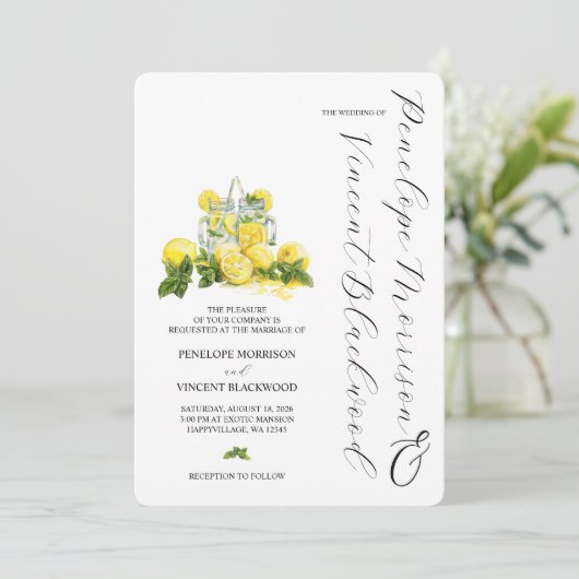 Citroenen en limonade bruiloft uitnodiging (Staand voorkant)