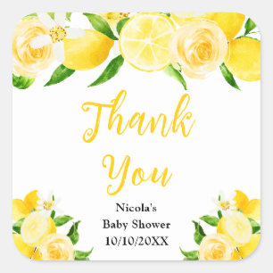 Citroenen en Lofwerk Baby Shower Dankjewel Vierkante Sticker