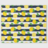 Citroenen en marineblauwe streep cadeaupapier (Vlak)