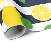 Citroenen en marineblauwe streep cadeaupapier (Rol Hoek)