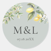 Citroenen en olijven Natuur bruiloft envelop Ronde Sticker (Voorkant)