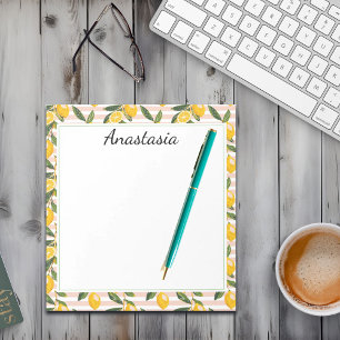 Citroenen en roze geel Gingham Notitieblok