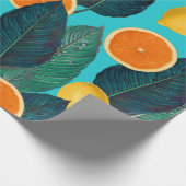 citroenen en sinaasappels blauwgroen cadeaupapier (Hoek)