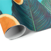 citroenen en sinaasappels blauwgroen cadeaupapier (Rol Hoek)