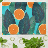 citroenen en sinaasappels blauwgroen theedoek (Gevouwen)