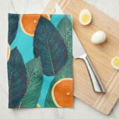 citroenen en sinaasappels blauwgroen theedoek (Quarter Fold)