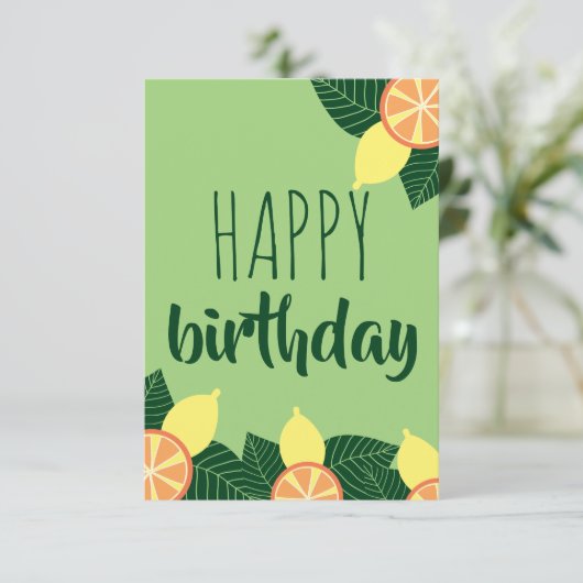 Citroenen en sinaasappels vrolijk jarig kaart (Staand voorkant)