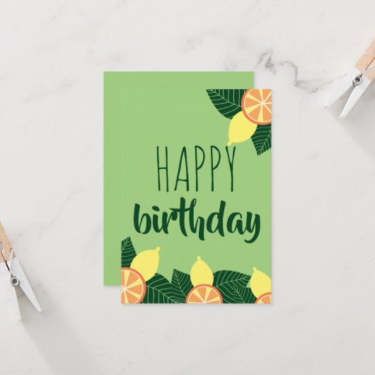 Citroenen en sinaasappels vrolijk jarig kaart (Voorkant / Achterkant in situ)