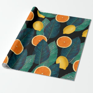 citroenen en sinaasappels zwart cadeaupapier