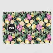 Citroenen en Tulpen Bloemenpatroon Citrus Monogram Golfhanddoek (Horizontaal)