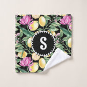 Citroenen en Tulpen Bloemenpatroon | Citrusmonogra Bad Handdoek (Wasdoekje)