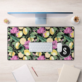 Citroenen en Tulpen Bloemenpatroon | Citrusmonogra Bureaumat