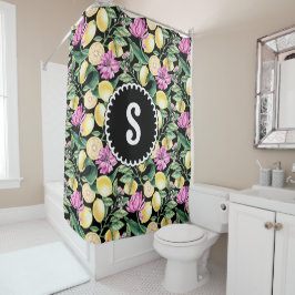 Citroenen en Tulpen Bloemenpatroon | Citrusmonogra Douchegordijn