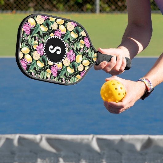 Citroenen en Tulpen Bloemenpatroon | Citrusmonogra Pickleball Paddle (Insitu)