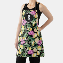 Citroenen en Tulpen Bloemenpatroon | Citrusmonogra Schort