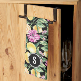 Citroenen en Tulpen Bloemenpatroon | Citrusmonogra Theedoek