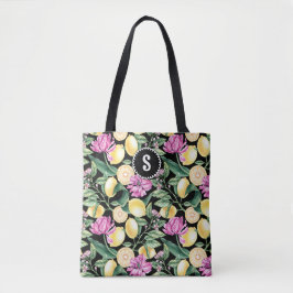 Citroenen en Tulpen Bloempatroon | Citrus Monogram Tote Bag