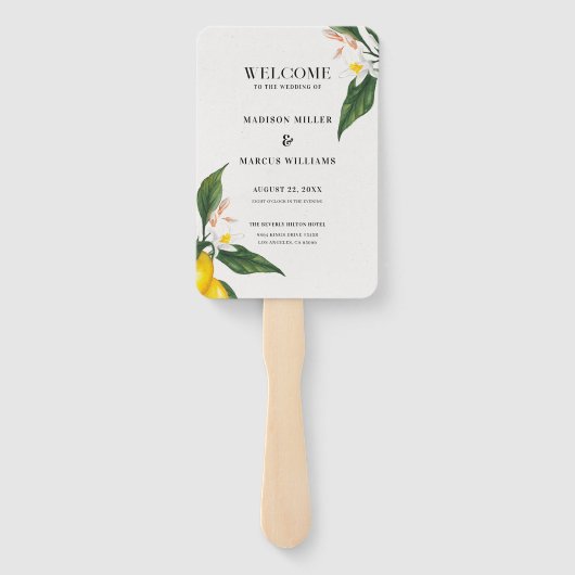 Citroenen en witte bloemen bloesem handwaaier (Achterkant)