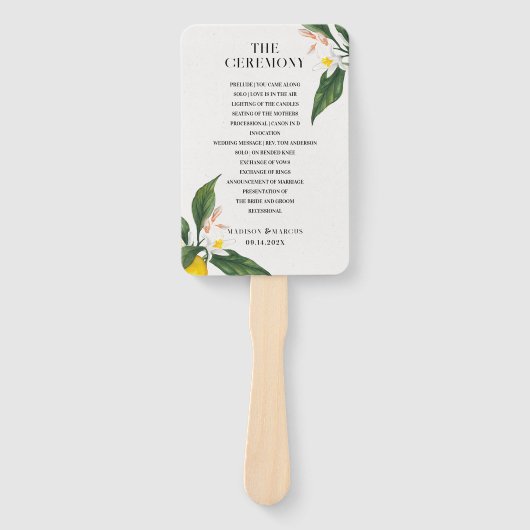 Citroenen en witte bloemen bloesem handwaaier (Voorkant)