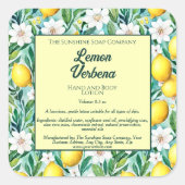 Citroenen en Witte Bloemen Cosmetica Flessenetiket Vierkante Sticker (Voorkant)