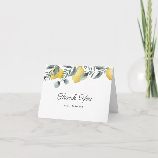 Citroenen & Eucalyptus Bruiloft Uitnodiging Bedank (Voorkant)