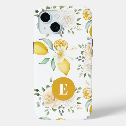 citroenen Eucalyptus Zachte Roze Rozen Monogram Case-Mate iPhone Case (Achterkant)