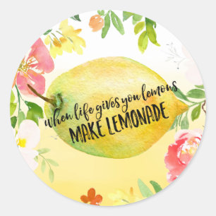 Citroenen floral ombre waterverf inspirerend quote ronde sticker