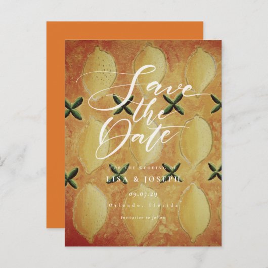 Citroenen Fruit Country Script Bewaar de datum Aankondigingskaart (Voorkant / Achterkant)