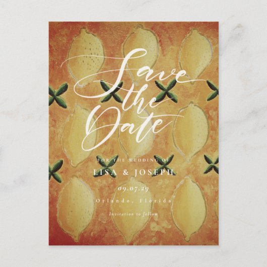 Citroenen Fruit Country Script Bewaar de datum Aankondigingskaart (Voorkant)