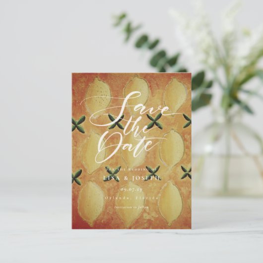 Citroenen Fruit Country Script Bewaar de datum Aankondigingskaart (Staand voorkant)