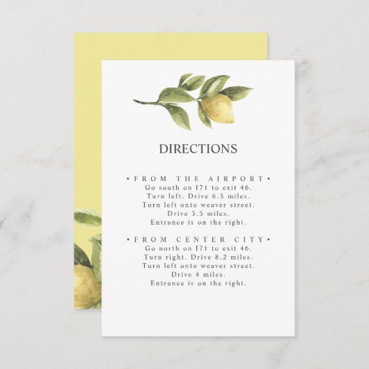 Citroenen | Geel | Chique BRUILOFT Routebeschrijvi Informatiekaartje (Voorkant / Achterkant)