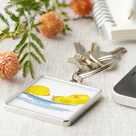 Citroenen geel fruit waterverf sleutelhanger (Zijkant)