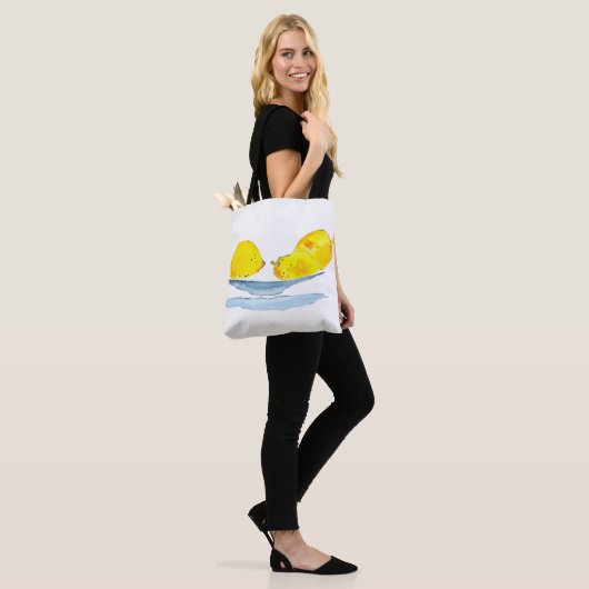 Citroenen geel fruit waterverf tote bag (Op model)