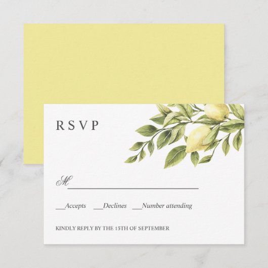 Citroenen | Geel | Rustieke BRUILOFT Classic RSVP (Voorkant / Achterkant)