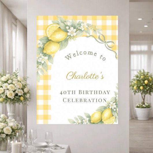 Citroenen geruite strik tuin verjaardag welkom poster