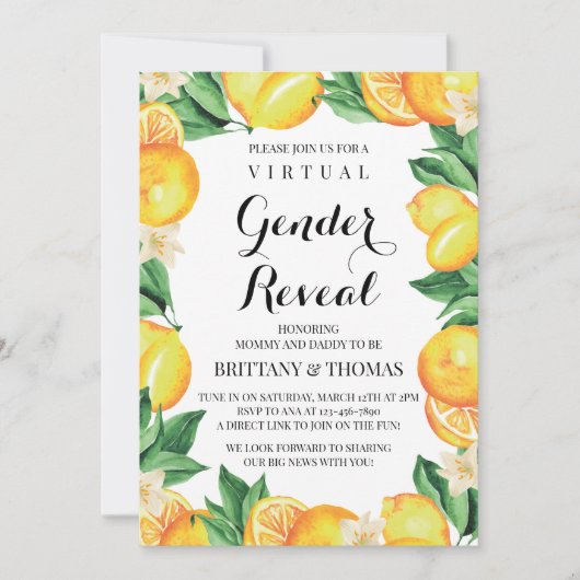 Citroenen geslacht onthulling uitnodiging aangepas (Voorkant)